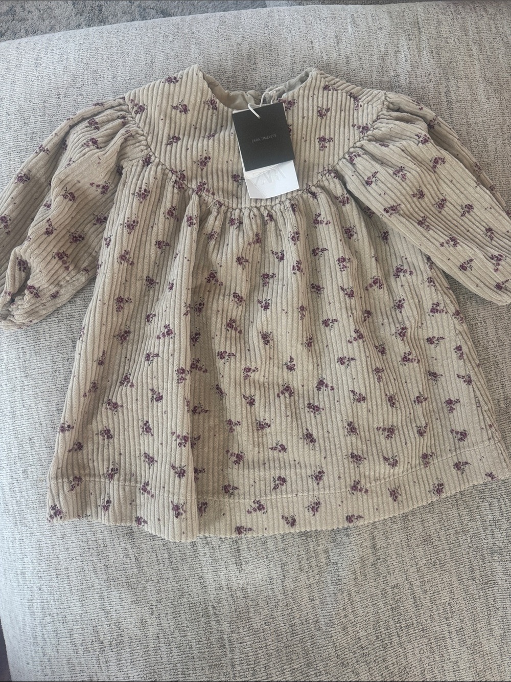 NWT Zara Cream Corduroy Floral Baby Dress with Purple Blooms